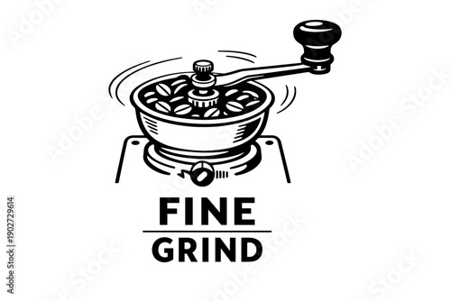 Vintage coffee grinder with hand crank and coffee beans