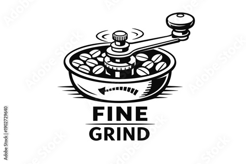 Vintage manual coffee grinder with coffee beans illustration