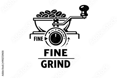 Vintage manual coffee grinder with coffee beans and fine grind setting