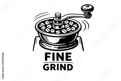 Vintage coffee grinder with beans illustration