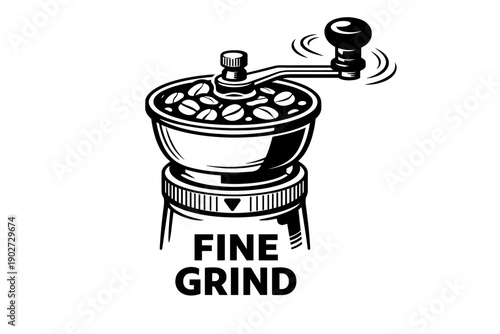 Hand crank coffee grinder with coffee beans illustration