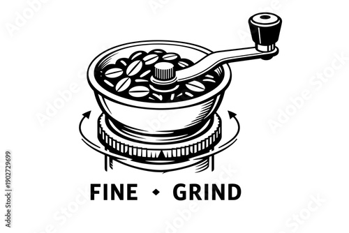 Vintage coffee grinder with hand crank for fine grind coffee beans