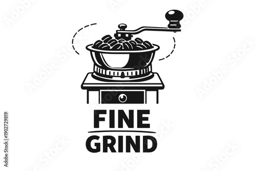Vintage coffee grinder with beans emblem design illustration