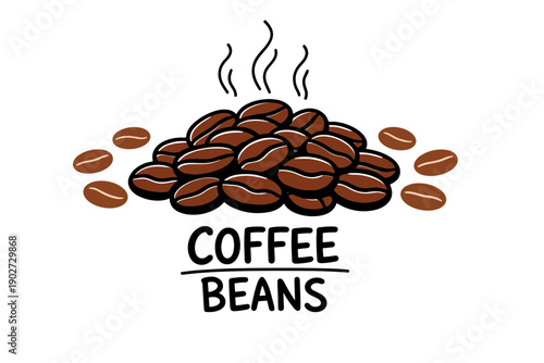 Illustration of aromatic coffee beans with rising steam