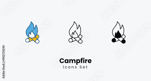 Campfire icons vector set stock illustration