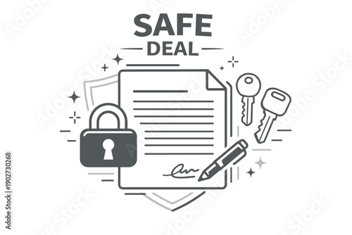Safe deal concept with document lock and keys illustration