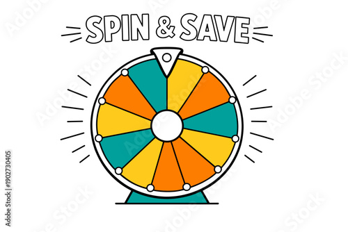 Colorful prize wheel with spin and save text