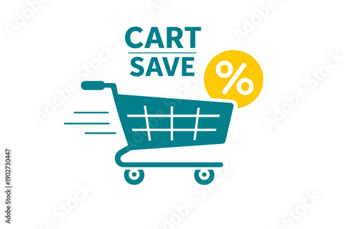 Shopping cart icon with discount symbol for savings and deals