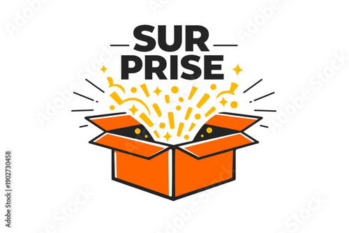 Open orange box with burst of excitement and surprise elements