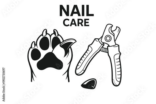 Pet nail care: claw and clipper illustration for grooming