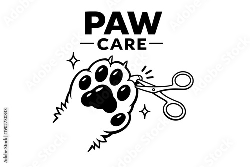 Paw care grooming: dog's paw with scissors simplistic design