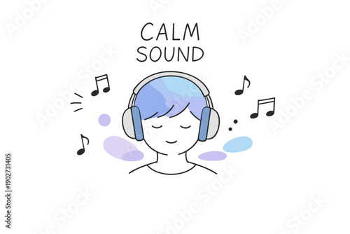 Calm sound: asian young person listening to music with headphones