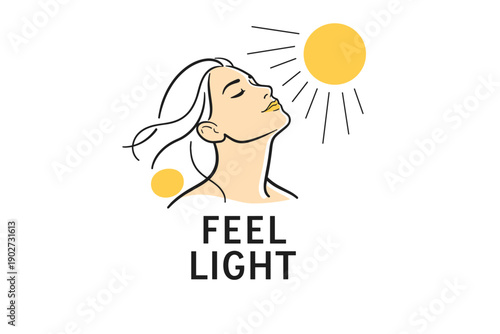 Serene asian female with sunlight illustration embracing happiness