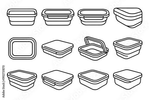 Vector collapsible reusable mode foldable gasket container box icon bottom inner lunch
