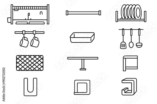 Kitchen lattice vector vertical profile icon ports modern hanging organizer lane support