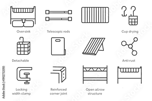 Icon chopping vector hooks over reinforced drying panel sink dish support metal