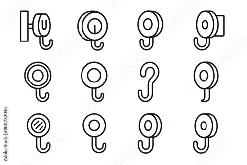 Icon clean hook organizer contact flat wall magnetic durable mount metal vector