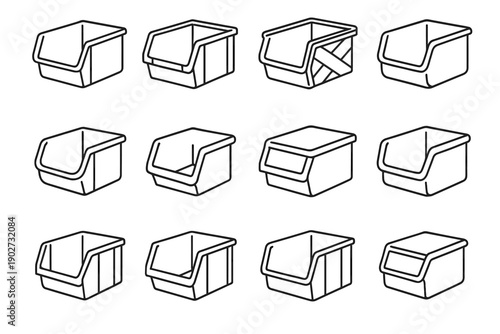 Vector storage stacking bin grips icon top modular clean matte rigid