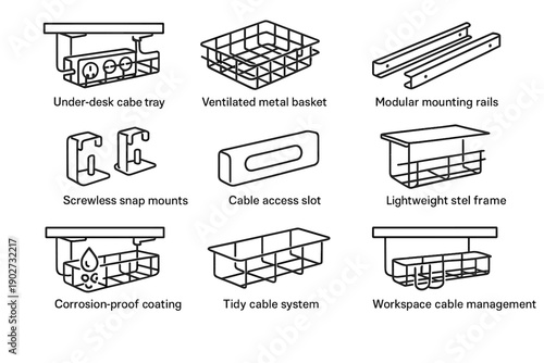 Under desk mounting access tray organizer cable rails icon vector compact protective