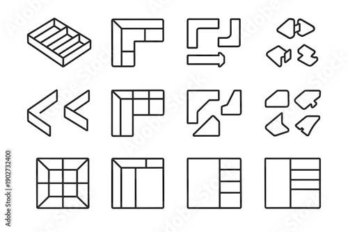 System vector icon configuration geometry iconic drawer design organizers divider smooth connectors