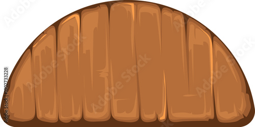 Cartoon semi circle with wooden texture. Timber texture