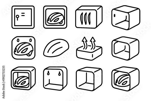 Gear module cubby compact polymer icon interior vector box structure helmet bike