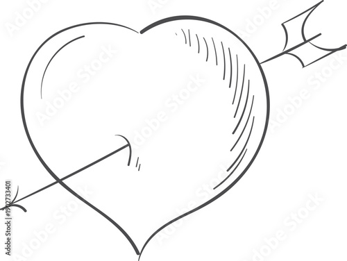 Arrow in heart doodle. Sudden love symbol. Cupid mark
