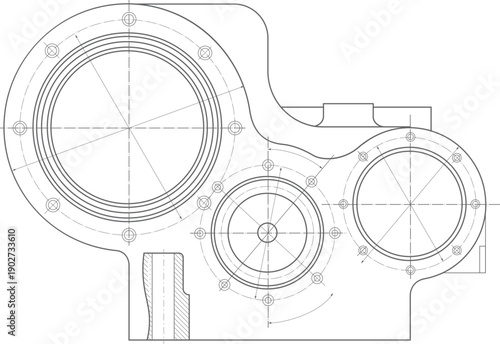 Engineering blueprint. Machinery technology draft projection drawing