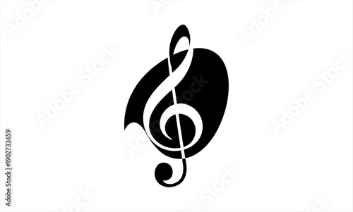 Elegant Black Treble Clef Symbol on White Background.