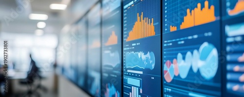 Wall of Digital Dashboards A Deep Dive into Financial Data and Analytics, Finance, Technology