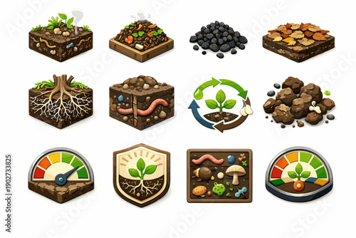 Habitat earthworm mycorrhizal urban index soil gauge vector loop tunnel leaf icon