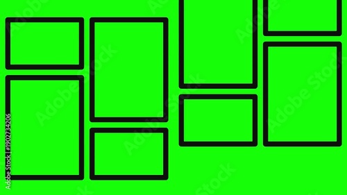 Artistic Collage of Green screen : An artistic composition of frames arranged on a vibrant green backdrop, perfect for showcasing your visual storytelling. 