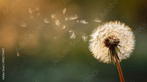 Dandelion seeds floating in the air