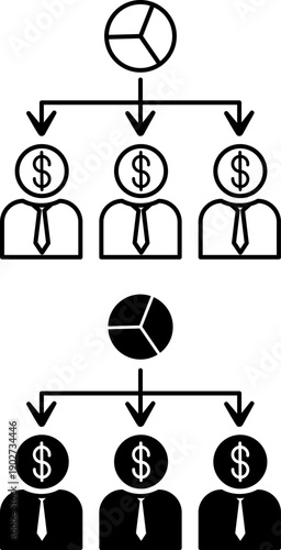 Shareholder Icons. Glyph and Line Vector Illustrations. Individuals or Legal Entities Who Have Purchased Company Shares, Co-Owners. Dollar Concept