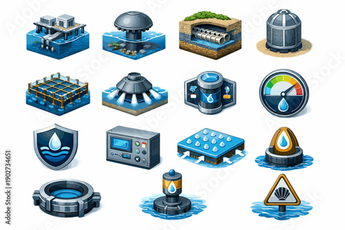 Tile flow vector smart icons systems biofouling icon marker intake head desalination