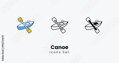 Canoe icons vector set stock illustration