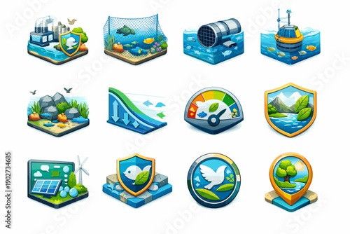 Vector icon protect ecological harmony limiter friendly eco monitoring safeguard reduction impact