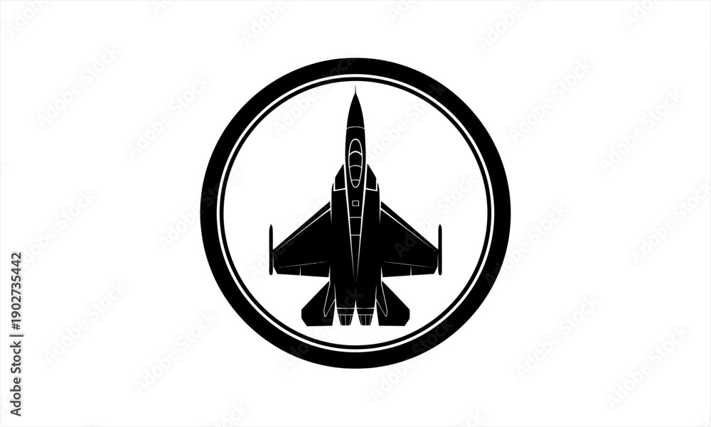 Fototapeta premium Fighter Jet Silhouette in Circular Emblem.