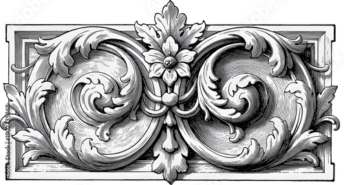 Classical Ornate Decorative Panel with Symmetrical Acanthus Scrollwork