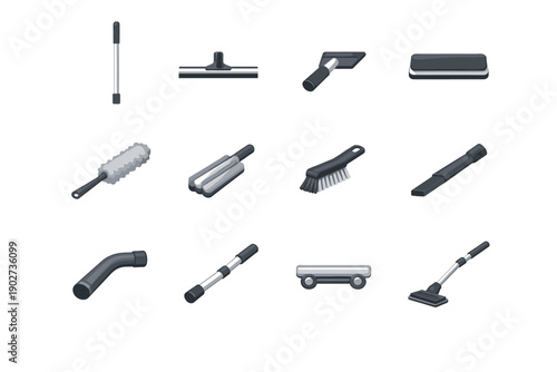 Linear vector stick cleaning extension blade handle icon tools pole brush mop