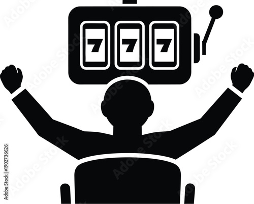 Person celebrating a win at a slot machine in a casino  jackpot or victory. 