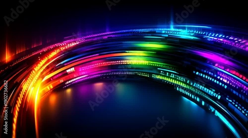 abstract futuristic ai technology background loop, colorful digital data visualization with copyspace, hightech holographic interface animation