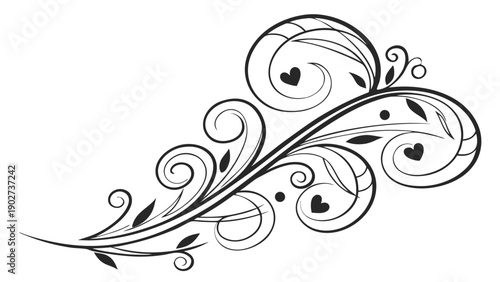 Elegant black floral swirl design element against a stark white background minimalist aesthetic high quality professional