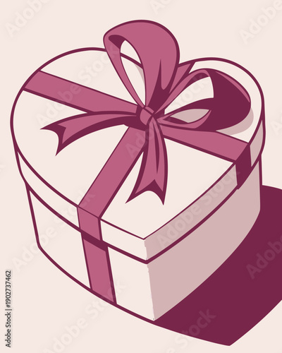 A close up illustration of a gift box with a pink ribbon presented at a slight angle