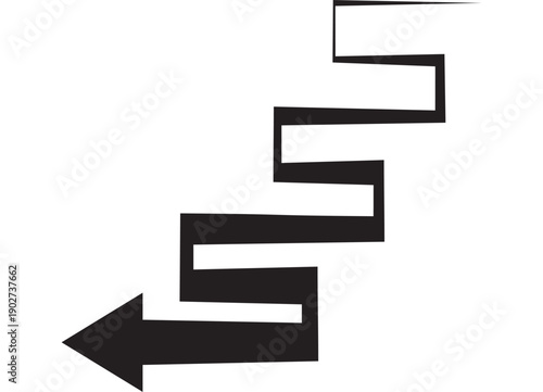 Vector arrow. black broken zigzag line. Pointer, direction, navigation, design element. abstract pattern. steps. Vector background. Place for text