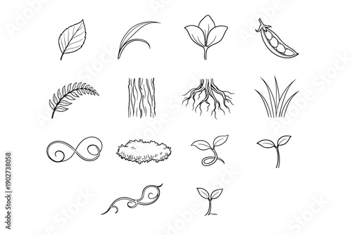 Sketches organic line petal icon vector tendril patch outline groove stem