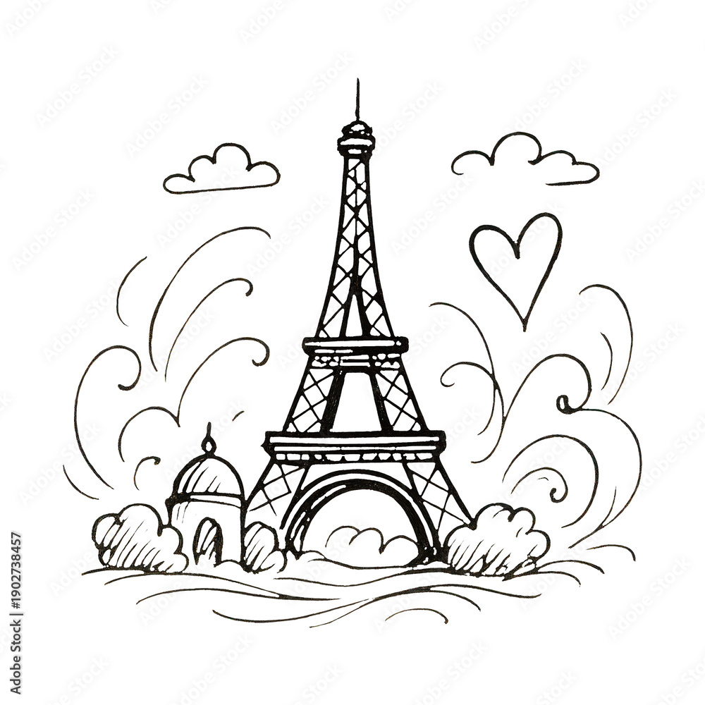 Fototapeta premium PNG Whimsical Eiffel Tower sketch illustration.