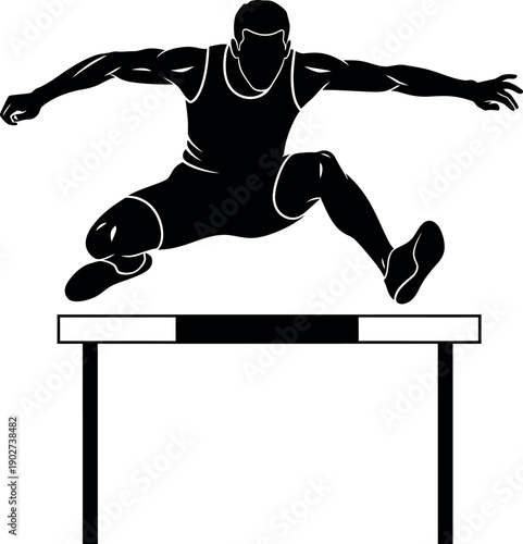 Man leaping over a hurdle, overcoming obstacles concept