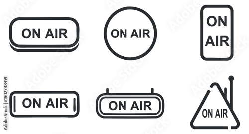 A collection of various 'On Air' signs in outline vector style, perfect for media and broadcasting applications