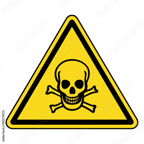 Toxic symbol warning sign with skull and crossbones in yellow  